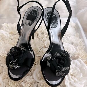Authentic Rene Caovilla Women's beautiful Black Satin Heels